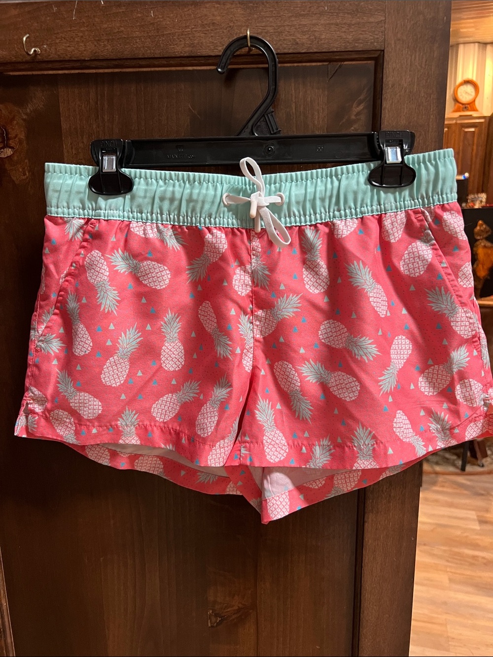 Jadelynn Brooke Pink Pineapple Print Swim Shorts with Mint Waistband